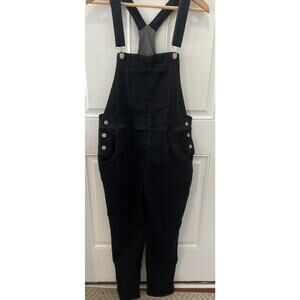 Black Denim Stretch Overalls Adjustable Strap Metal Buttons Women L 90’s Retro